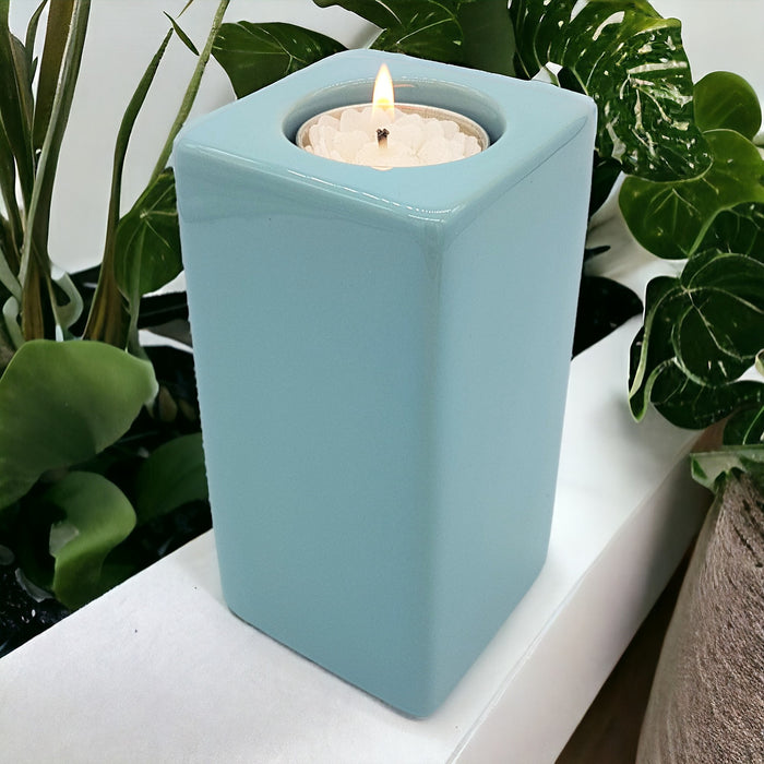 Contemporary Pale Blue Square Ceramic Tealight Holder - Two Sizes