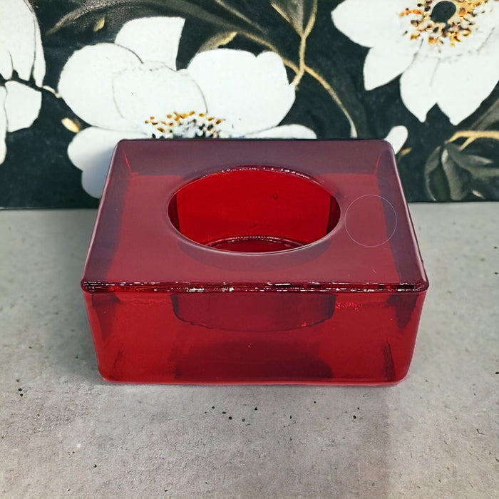 Chunky Glass Tealight Holder - Red Square