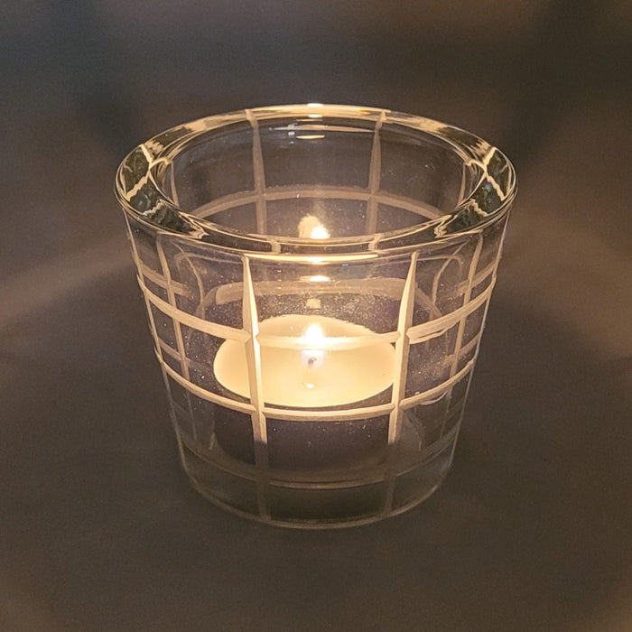 Chunky Glass Tealight Holder - Etched Diamond or Square Pattern