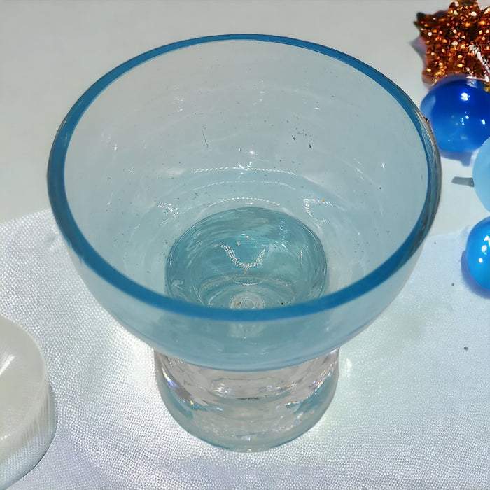 Glass Candle & Tealight Holder - Clear with Pale Blue Bowl