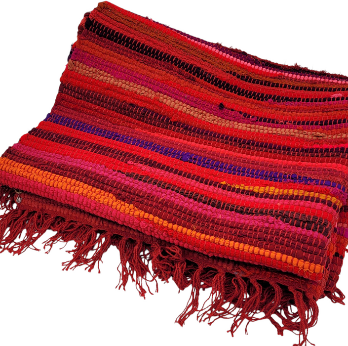 Medium Dari Rag Rug - Natural Greens / Vivid Reds