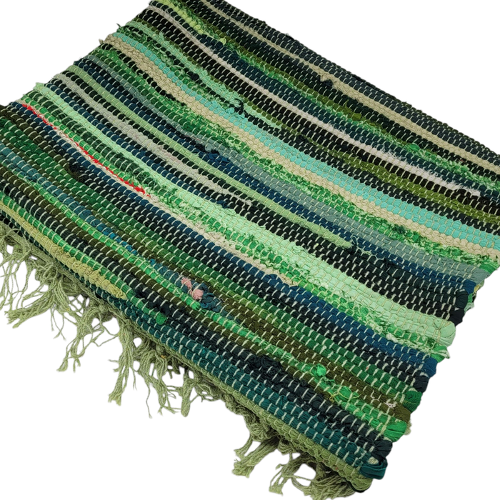 Medium Dari Rag Rug - Natural Greens / Vivid Reds