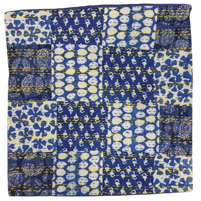 Traditional Blue 'Kantha' Patchwork Cushion Cover