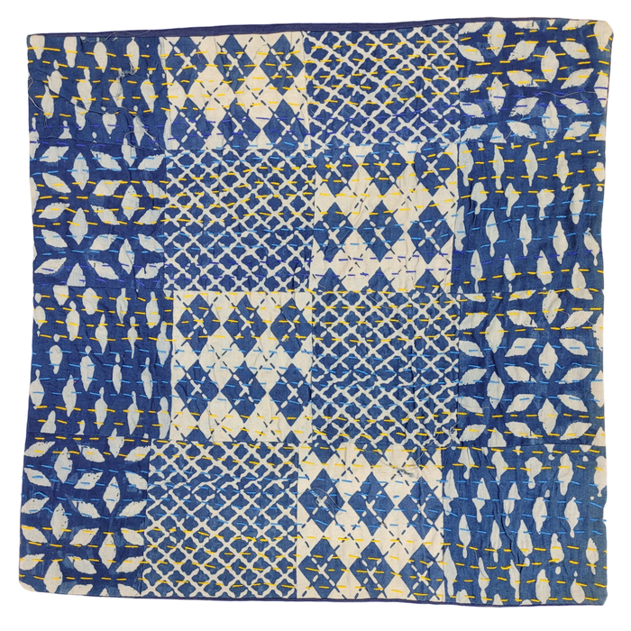 Traditional Blue 'Kantha' Patchwork Cushion Cover