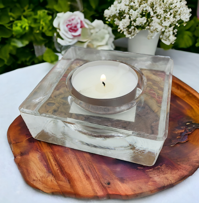 Small Square Glass Tealight Holder - Red Or Clear