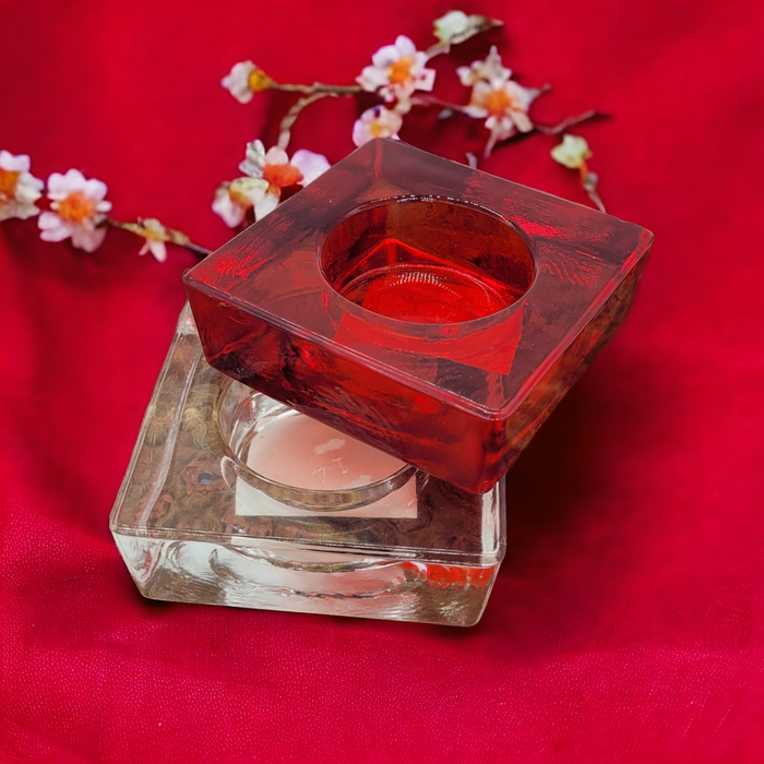 Small Square Glass Tealight Holder - Red Or Clear
