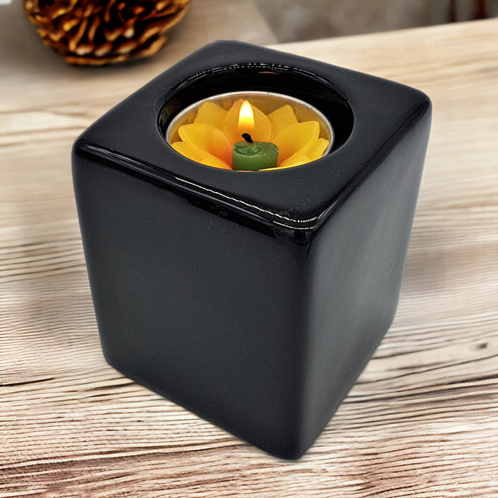Contemporary Black Square Ceramic Tealight Holder - Short