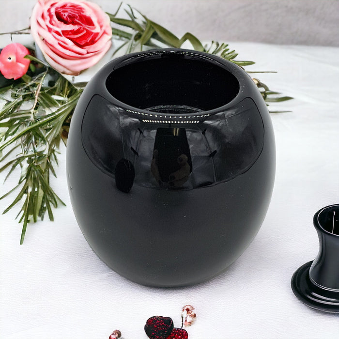 Contemporary Black Round Ceramic Tealight Holder - Short