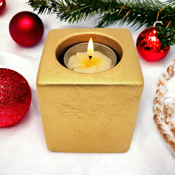 Contemporary Gold Square Ceramic Tealight Holder - Two Sizes