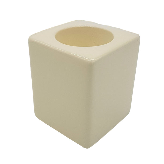 Contemporary Ivory Square Ceramic Tealight Holder - Short