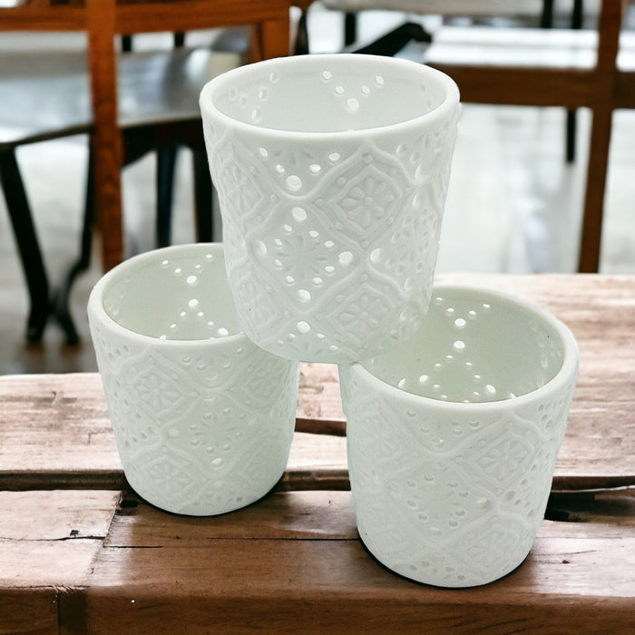 White Porcelain Tealight Holder - Moroccan Design