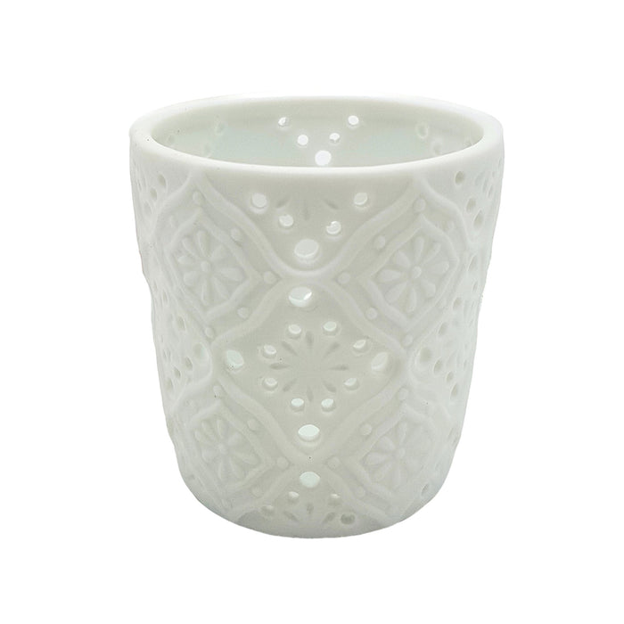 White Porcelain Tealight Holder - Moroccan Design