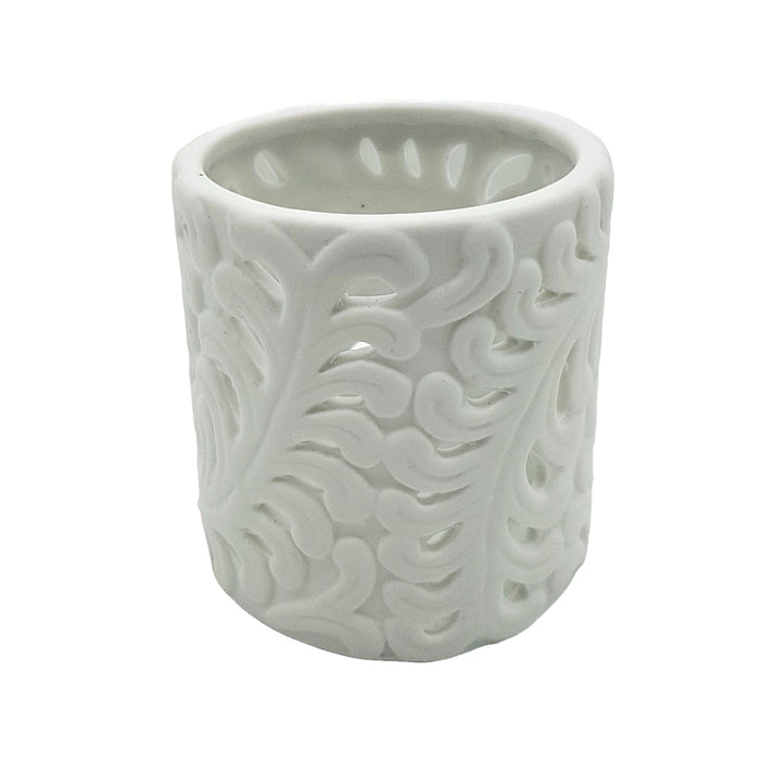 White Porcelain Tealight Holder - Fern Design