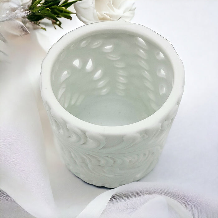 White Porcelain Tealight Holder - Fern Design