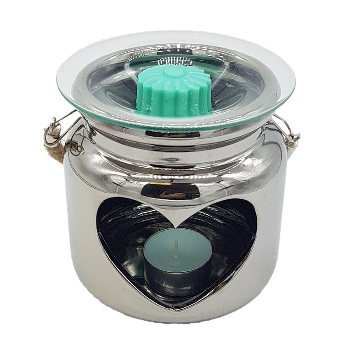 Ceramic HEART Tealight Holder / Wax Melt / Oil Burner - Silver or Grey