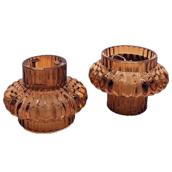 2-In-1 Heavyweight Glass Tealight / Candle Holder - Three Colours