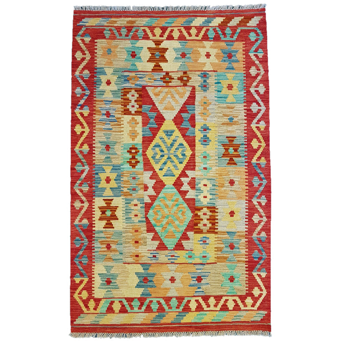 Traditional Afghan Flat-Weave Kilim Rug - 100% Wool (#007)