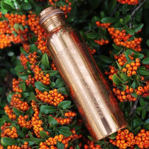 Copper Water Bottle 900ml - Engraved Or Hammered