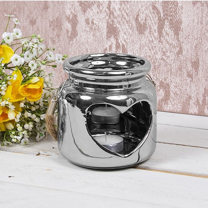 Ceramic HEART Tealight Holder / Wax Melt / Oil Burner - Silver or Grey