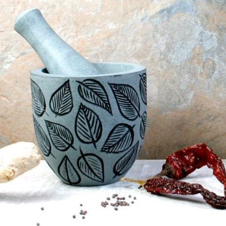 Carved Soapstone Mortar & Pestle - Choice of Two Designs