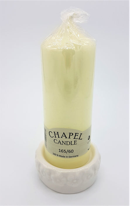 White Ceramic Candle Stand with Flower Design