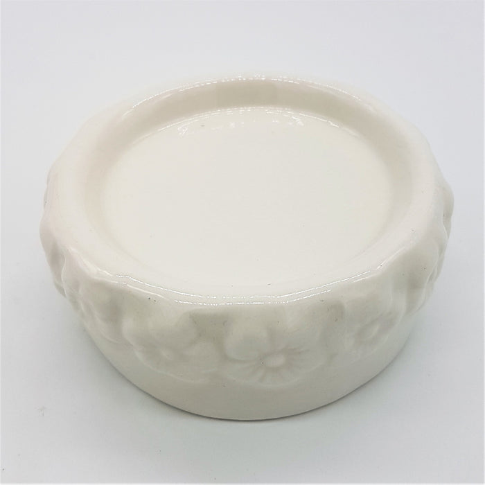 White Ceramic Candle Stand with Flower Design