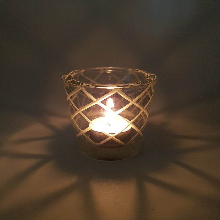 Chunky Glass Tealight Holder - Etched Diamond or Square Pattern