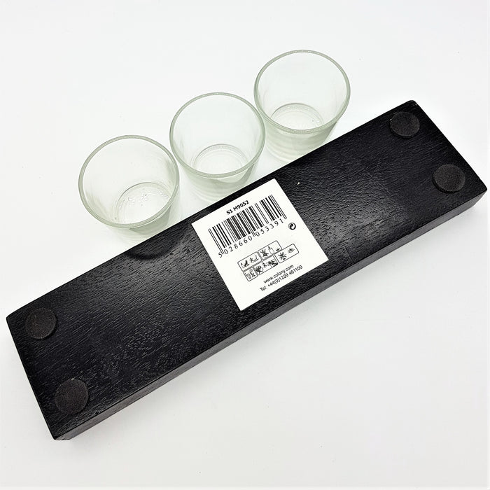 Wooden Block with 3 Glass Votive / Tealight Holders
