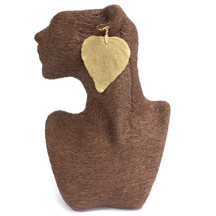 Real Leaf 'HEART' Earrings, Electroplated - Gold-Tone