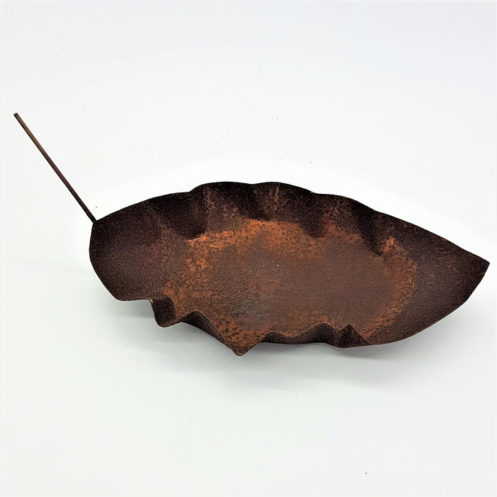 Rustic Hammered Iron Leaf Dish - Small, Straight Stalk
