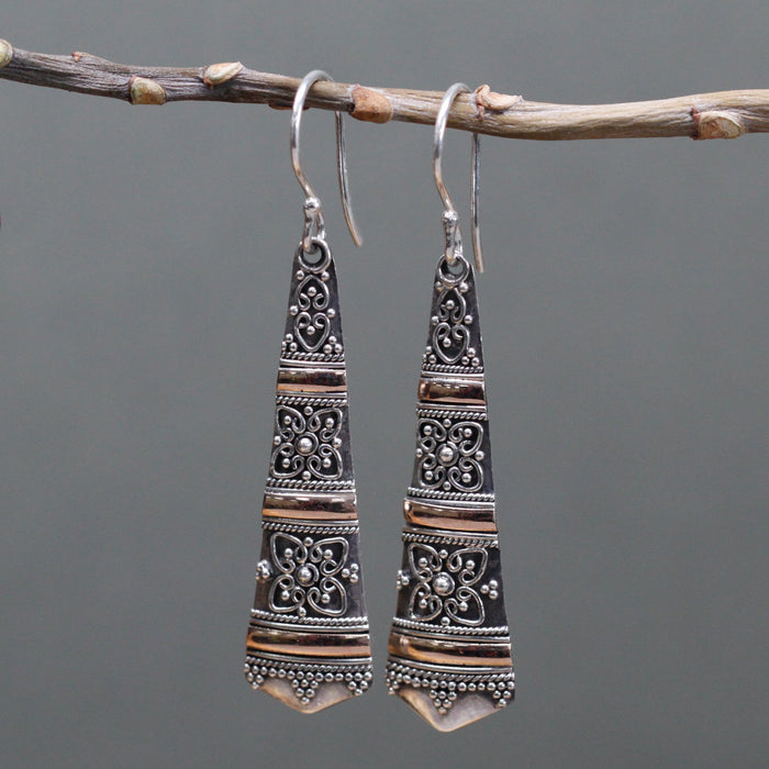 Sterling Silver & 18ct Gold Earrings - Tribal Drop