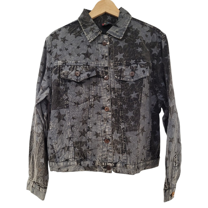 GRINGO FAIR TRADE Blaue Stonewashed Jacke mit Sternenmuster