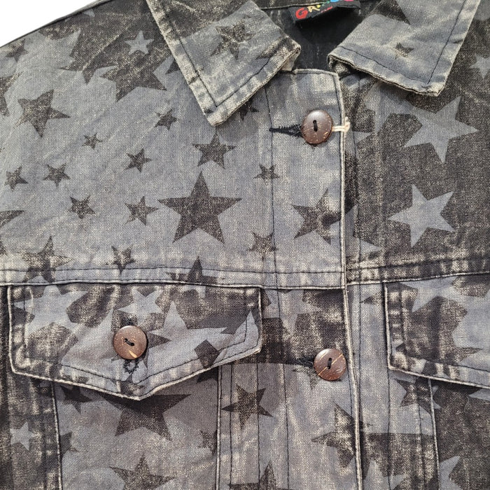 GRINGO FAIR TRADE Blaue Stonewashed Jacke mit Sternenmuster