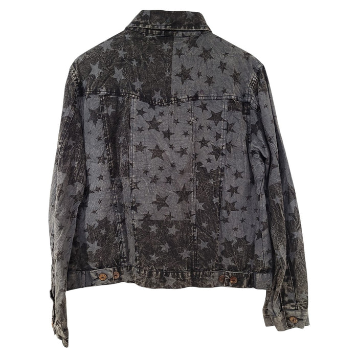 GRINGO FAIR TRADE Blaue Stonewashed Jacke mit Sternenmuster