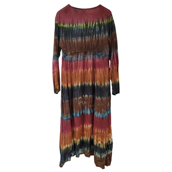 GRINGO FAIRTRADE Tie-Dyed Cotton Long-Sleeved Midi Dress