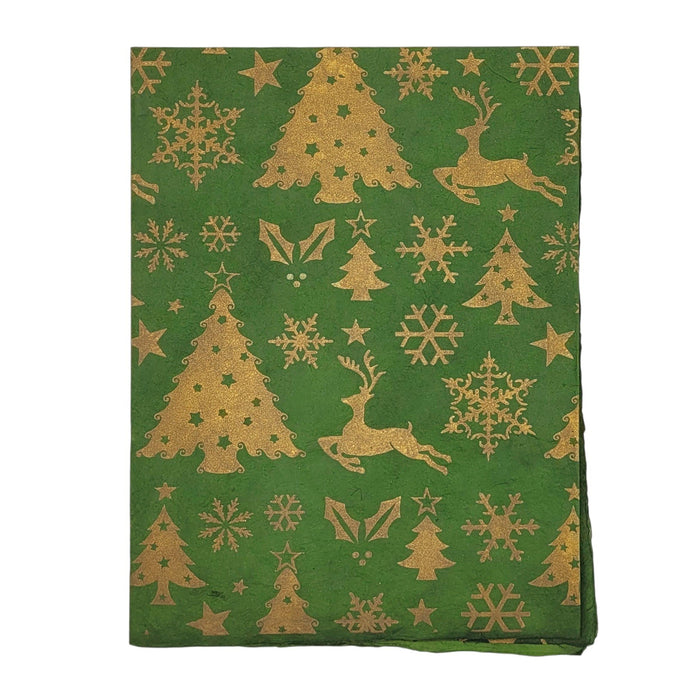 Screen Printed Lokta Paper Christmas Gift Wrap - Red or Green