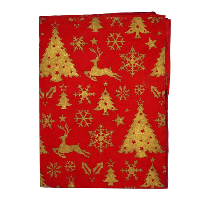 Screen Printed Lokta Paper Christmas Gift Wrap - Red or Green