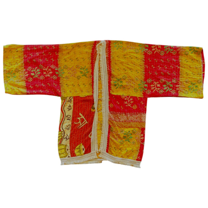 GRINGO FAIRTRADE Kantha Wide Sleeve Mid-Length Kimono - Pink/Mustard