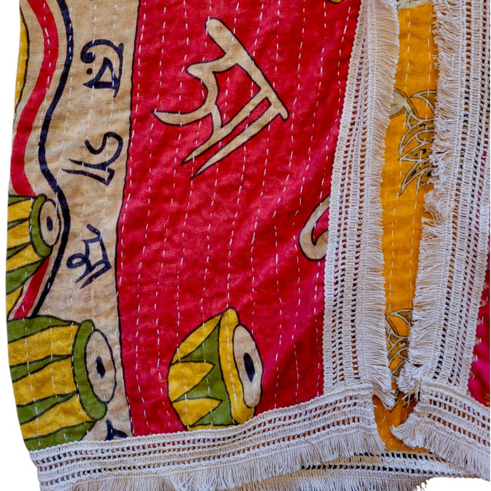 GRINGO FAIRTRADE Kantha Wide Sleeve Mid-Length Kimono - Pink/Mustard