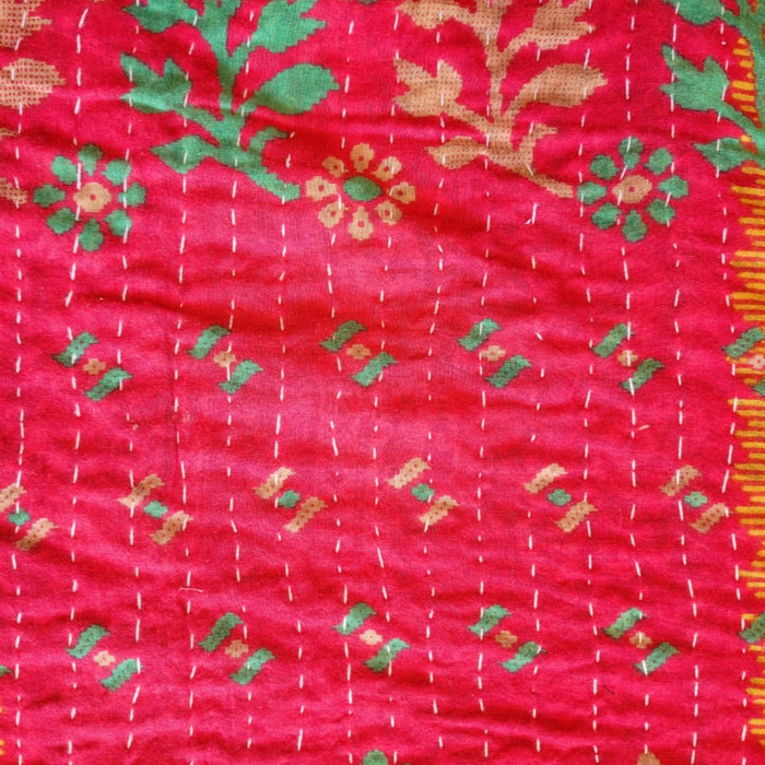 GRINGO FAIRTRADE Kantha Wide Sleeve Mid-Length Kimono - Pink/Mustard