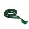 Deep green jade 108 bead mala necklace with matching tassel and velvet pouch for meditation and prayer use