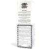 White glass bottle cassis reed diffuser with black ornate branding and geometric patterned box for home fragrance