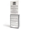 White strawberry and blackberry reed diffuser in a glass bottle with a white and black patterned box packaging