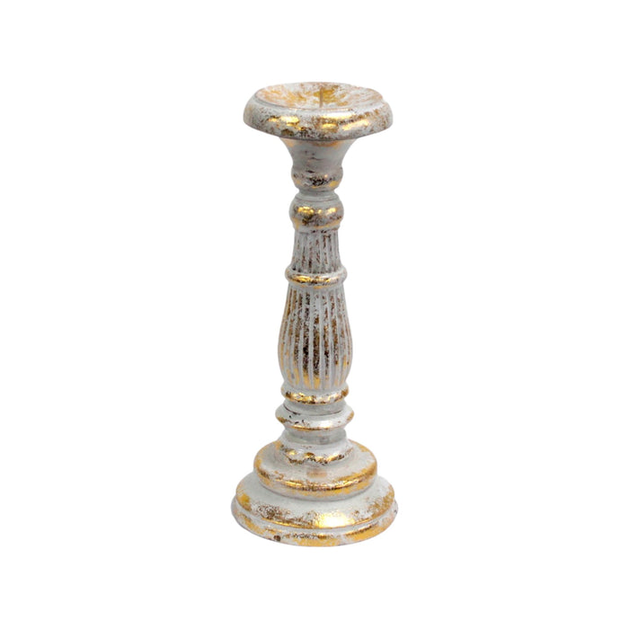 Small Albasia Wood Candle Stand - White & Gold