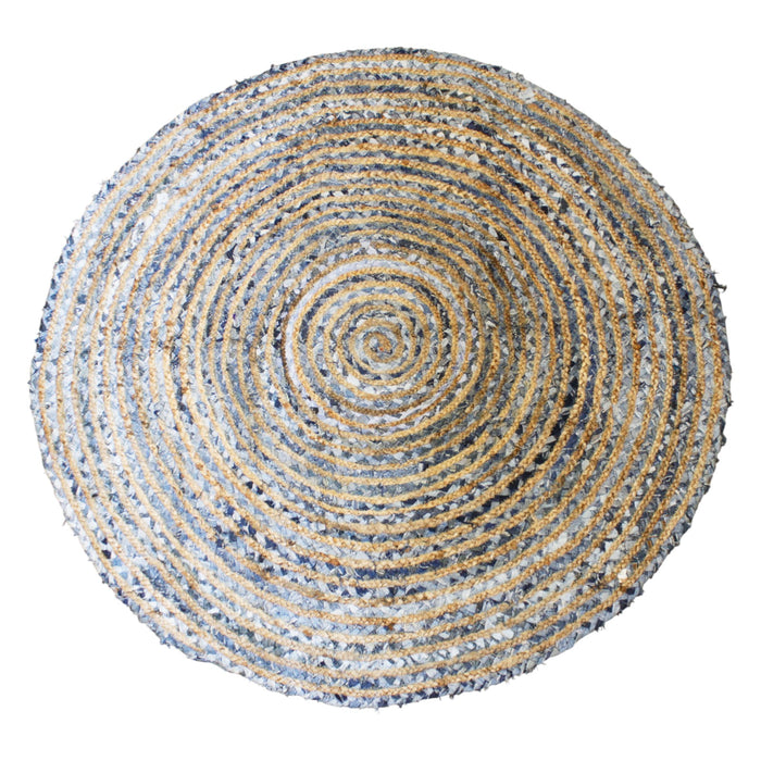 Runder Teppich aus Jute und recyceltem Denim – 120 cm