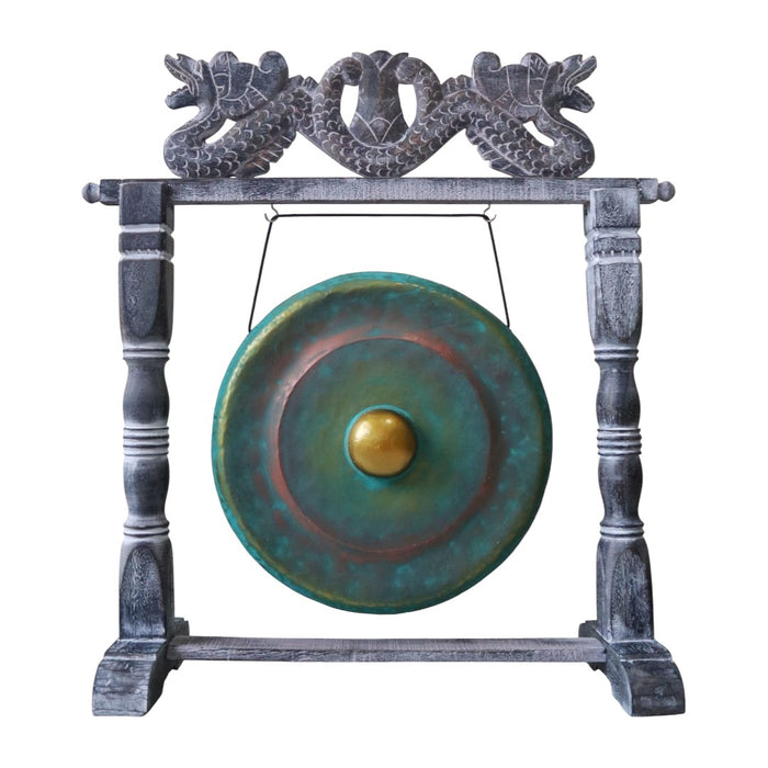 Kleiner Gong auf Ständer - Grüne Lasur 25cm