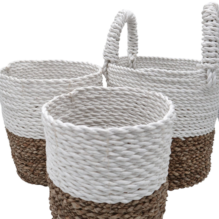 Seagrass Baskets - Natural & White, Set of 3