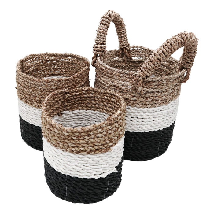 Seegraskörbe – Dunkelgrau, Weiß & Natur – 3er-Set