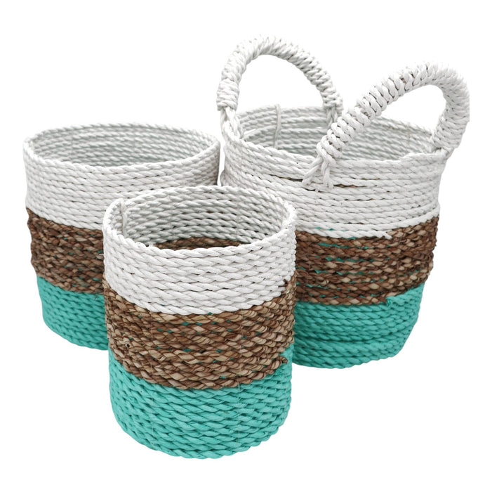 Seegras-Körbe – Grün, Natur & Weiß – 3er-Set