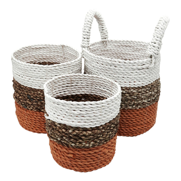 Seagrass Baskets - Orange, Natural & White - Set of 3